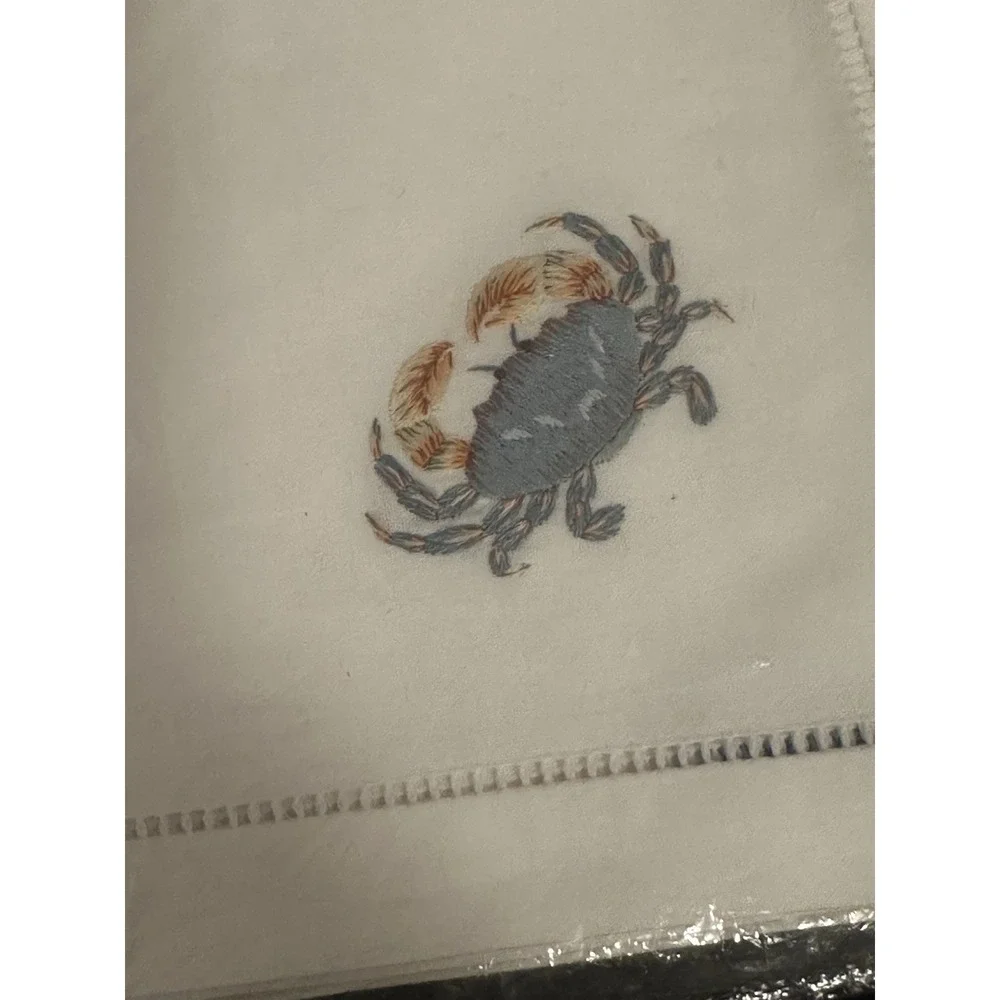 C & W imports Blue Crab Embroidered Cloth Napkins-set Of 4-Discontiued Coastal